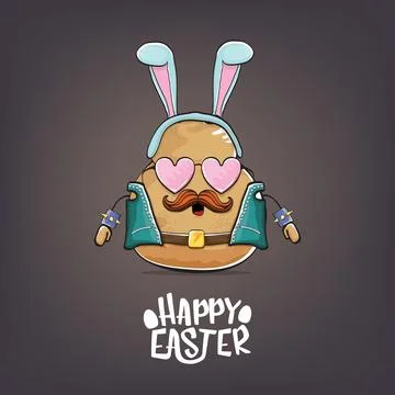 Vector rock star happy easter potato funny cartoon character with blue bunny Illustrazione stock