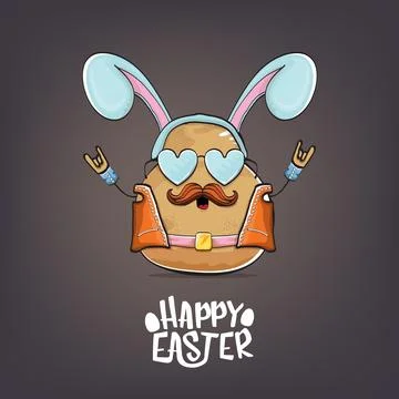 Vector rock star happy easter potato funny cartoon character with blue bunny Stock Illustration