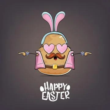 Vector rock star happy easter potato funny cartoon character with blue bunny 스톡 일러스트