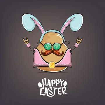 Vector rock star happy easter potato funny cartoon character with blue bunny Illustrazione stock