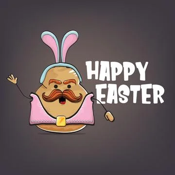 Vector rock star happy easter potato funny cartoon character with blue bunny 스톡 일러스트