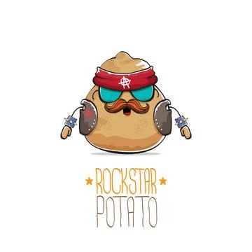 Vector rock star potato funny cartoon cute character with bandana, leather Stock Illustration