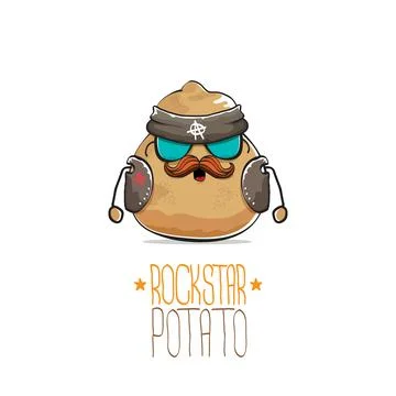Vector rock star potato funny cartoon cute character with bandana, leather Stock Illustration