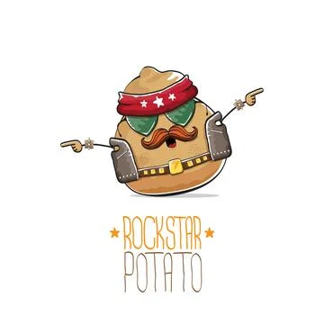 Vector rock star potato funny cartoon cute character with bandana, leather Stock Illustration