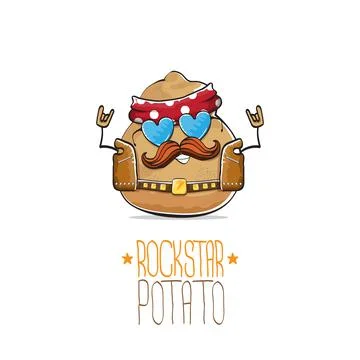 Vector rock star potato funny cartoon cute character with bandana, leather Stock Illustration