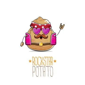Vector rock star potato funny cartoon cute character with bandana, leather Stock Illustration