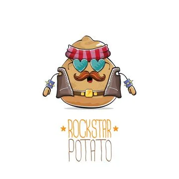 Vector rock star potato funny cartoon cute character with bandana, leather Stock Illustration