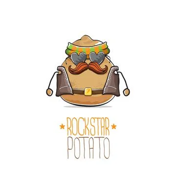 Vector rock star potato funny cartoon cute character with bandana, leather Stock Illustration