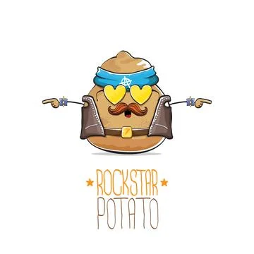Vector rock star potato funny cartoon cute character with bandana, leather Stock Illustration