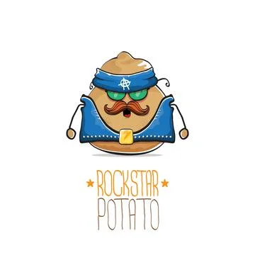 Vector rock star potato funny cartoon cute character with bandana, leather Stock Illustration