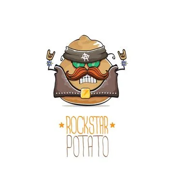 Vector rock star potato funny cartoon cute character with bandana, leather Stock Illustration