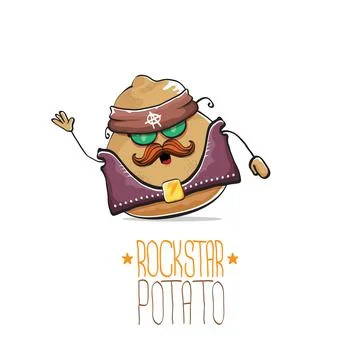 Vector rock star potato funny cartoon cute character with bandana, leather Stock Illustration