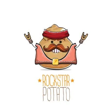 Vector rock star potato funny cartoon cute character with bandana, leather Stock Illustration