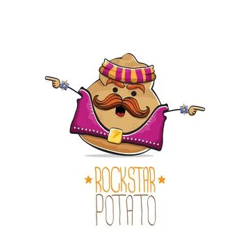 Vector rock star potato funny cartoon cute character with bandana, leather Stock Illustration