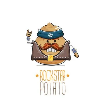 Vector rock star potato funny cartoon cute character with bandana, leather Stock Illustration