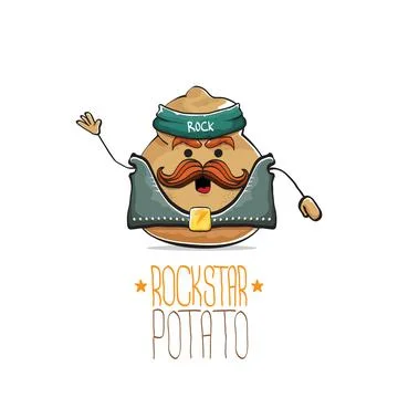Vector rock star potato funny cartoon cute character with bandana, leather Stock Illustration