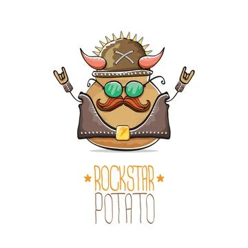 Vector rock star potato funny cartoon cute character with viking helmet, leather Stock Illustration