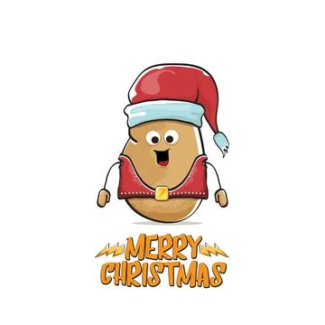 Vector rock star Santa Claus potato funny cartoon cute character with red Santa Stock Illustration
