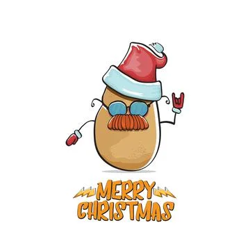 Vector rock star Santa Claus potato funny cartoon cute character with red Santa Stock Illustration