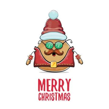 Vector rock star santa potato funny cartoon cute character with with red santa Stock Illustration