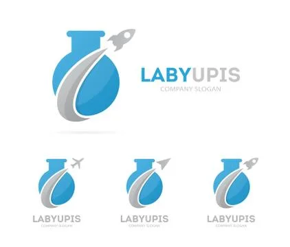 Vector of rocket and bulb logo combination. Airplane and lab bottle symbol or Stock Illustration