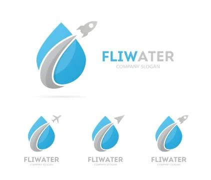 Vector of rocket and drop logo combination. Airplane and aqua symbol or icon Stock Illustration