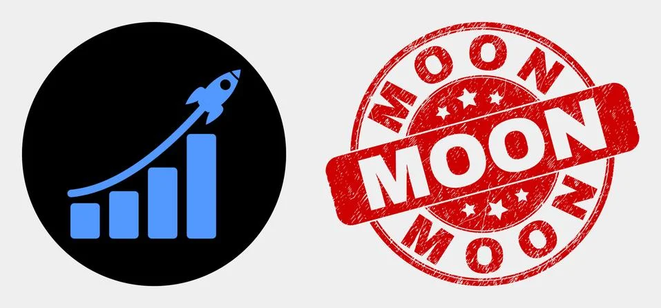 Vector Rocket Bar Chart Icon and Distress Moon Stamp Seal イラスト素材