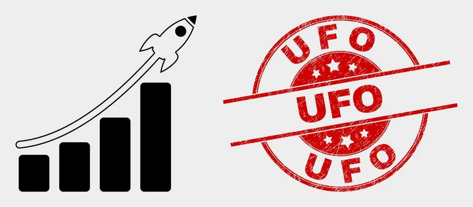 Vector Rocket Bar Chart Icon and Scratched UFO Seal イラスト素材