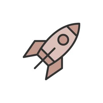 Vector rocket flat color line icon. Isolated on white background 스톡 일러스트