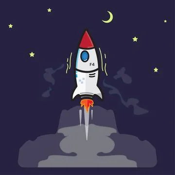 Vector rocket gliding between the stars and the moon, perfect for illustratio Stock Illustration