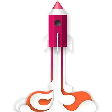 Vector rocket launch paper cut space ship icon Stock Illustration