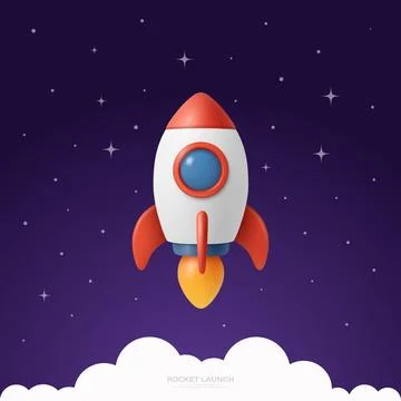 Vector Rocket Launch in Space Background with Stars. Cartoon Spaceship Taking イラスト素材
