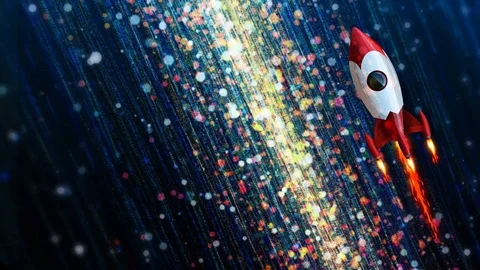 Vector Rocket in Particle Space 4K Loop Video stock 83525338