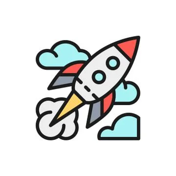 Vector rocket, startup flat color line icon. Stock-Illustration