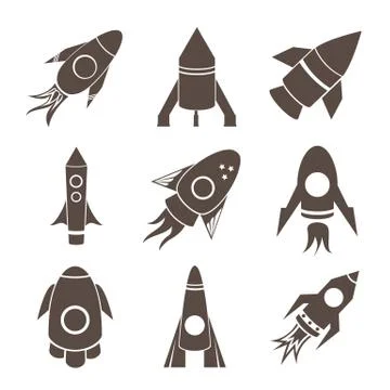 Vector rockets icons set on white background Stock Illustration