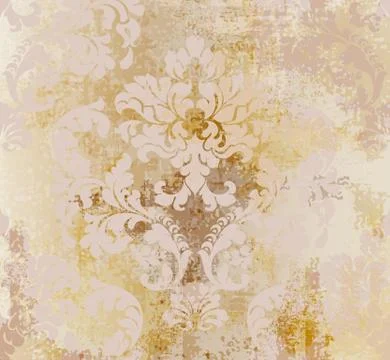 Vector rococo pattern texture. Damask ornament grunge background. Vintage roy Stock Illustration