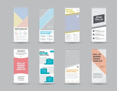 Vector roll up banner template with color geometric design, with place for ph Stock Illustration