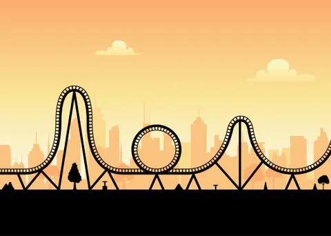 Vector roller coaster ride silhouette park. Rollercoaster icon illustration Stock Illustration