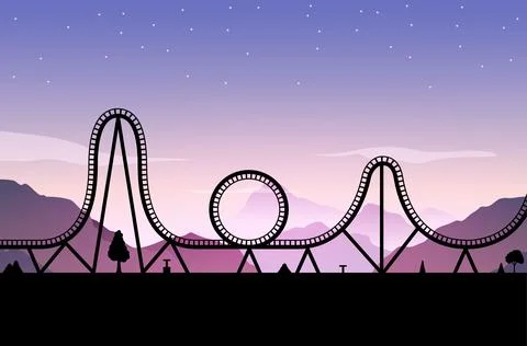 Vector roller coaster ride silhouette park. Rollercoaster icon illustration Stock Illustration