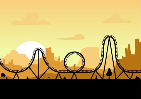 Vector roller coaster ride silhouette park. Rollercoaster icon illustration Stock Illustration