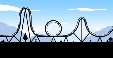 Vector roller coaster ride silhouette park. Rollercoaster icon illustration Stock Illustration