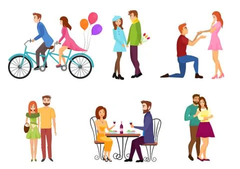 Vector Romantic dating couples flat isolated characters set with young lovers Stock Illustration
