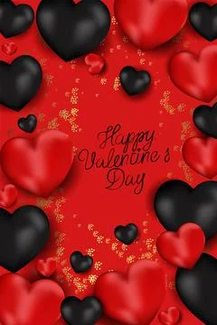 Vector. Romantic design for Valentine's Day. Realistic 3d red gel balloons. Stock Illustration