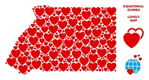 Vector Romantic Equatorial Guinea Map Collage of Hearts Illustrazione stock