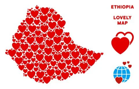 Vector Romantic Ethiopia Map Mosaic of Hearts Stock Illustration