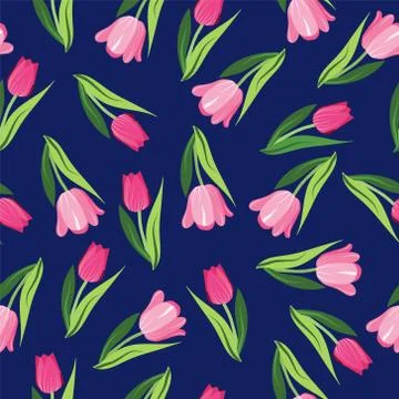 Vector Romantic hand drawn background with tulips. Stock Illustration