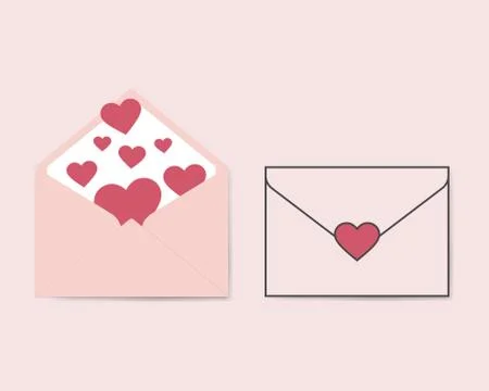 Vector romantic icon pink envelope. In the envelope is a card with a heart Stock Illustration