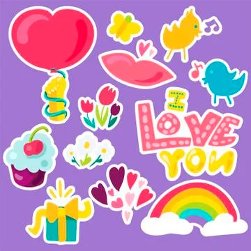Vector Romantic Love Patches Set in doodle style with shape Ilustración de archivo