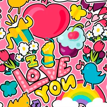 Vector Romantic Love Seamless Pattern Illustrazione stock