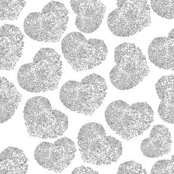 Vector. Romantic pattern with hearts composed of drawn dots, linear circles. Illustrazione stock